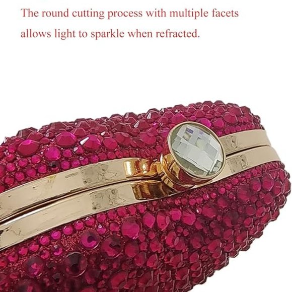 Extravagant Pink Rhinestone Heart Purse Evening Bag Occasion Evening Clutch Purs - Picture 3 of 4